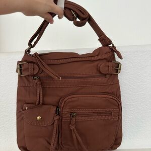 Scarleton Los Angeles Brown Faux Leather Multi-Pocket Crossbody Satchel Bag NWT